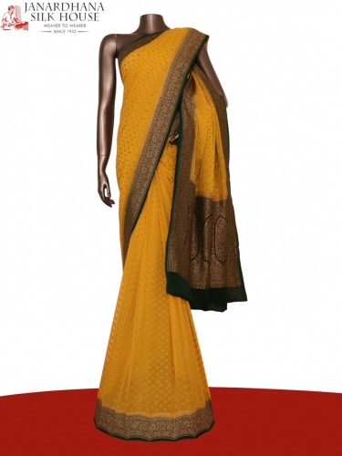 Pure Handloom Zari Butta Banarasi Georgette Silk Saree